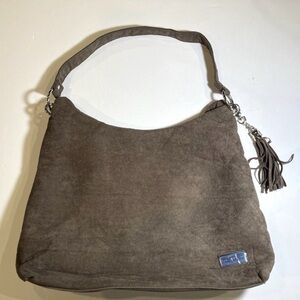 Bella Russo Brown Mocha Silver Faux Suede Large Slouchy Shoulder Tote Hobo Bag